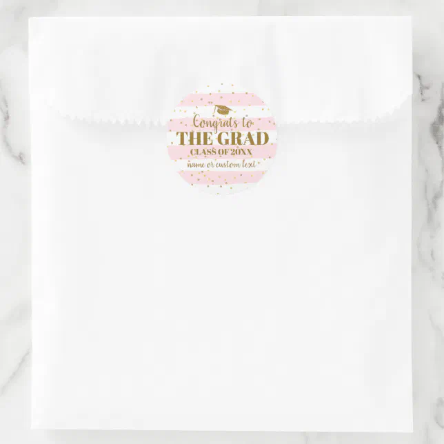 Graduation Congrats Grad Gold Glitter Stripes Classic Round Sticker Zazzle 