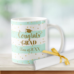Graduation Congrats Grad Gold Glitter Stripes Coffee Mug