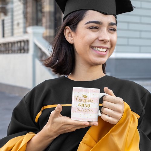 Graduation Congrats Grad Gold Glitter Stripes Coffee Mug