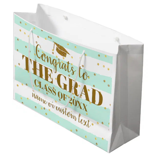 Graduation Congrats Grad Gold Glitter Stripes Large Gift Bag | Zazzle