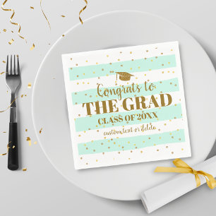 Graduation Congrats Grad Gold Glitter Stripes Napkins