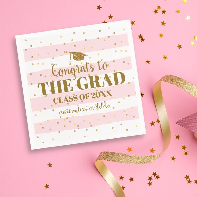 Graduation Congrats Grad Gold Glitter Stripes Napkins (Creator Uploaded)