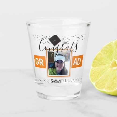 Graduation Congrats GRAD Name and Photo Orange Shot Glass