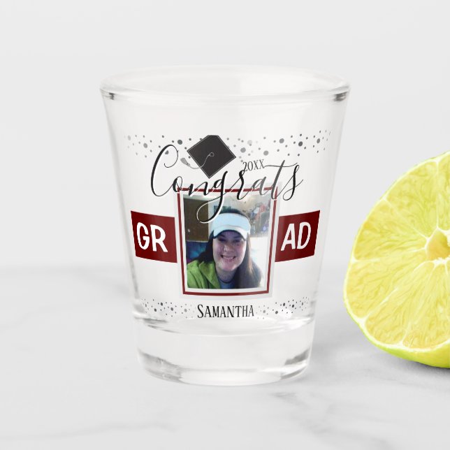 Graduation Congrats GRAD Name and Photo Wine Shot Glass (Front)