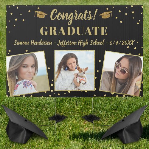 Graduation Congrats Grad Photo Gold Glitter Custom Sign