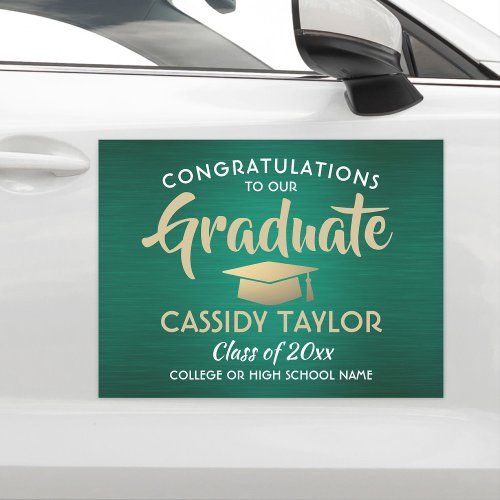 Graduation Congrats Green Gold and White Parade Car Magnet