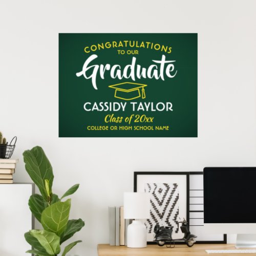 Graduation Congrats Green Gold Yellow and White Poster