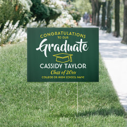 Graduation Congrats Green Gold Yellow White Yard Sign