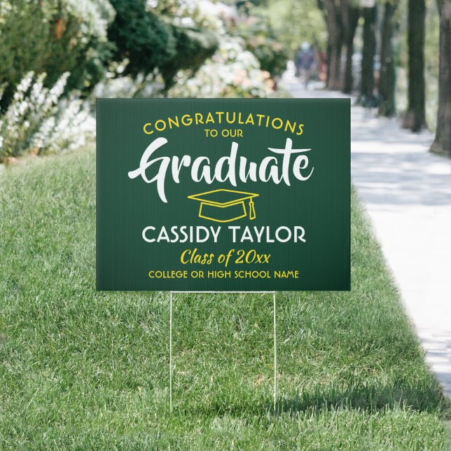Graduation Congrats Green Gold Yellow White Yard Sign (Creator Uploaded)