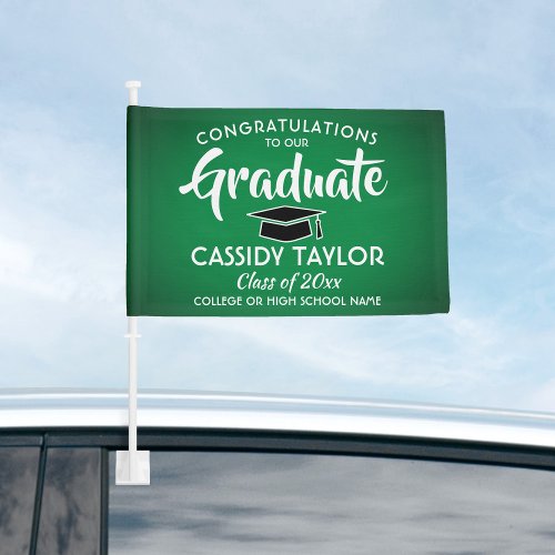 Graduation Congrats Green White and Black Parade Car Flag