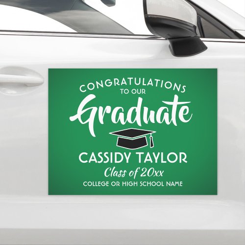 Graduation Congrats Green White and Black Parade Car Magnet
