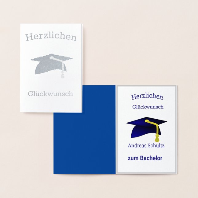 Graduation Congrats in  German  -  silver Kraft Foil Card (Display)