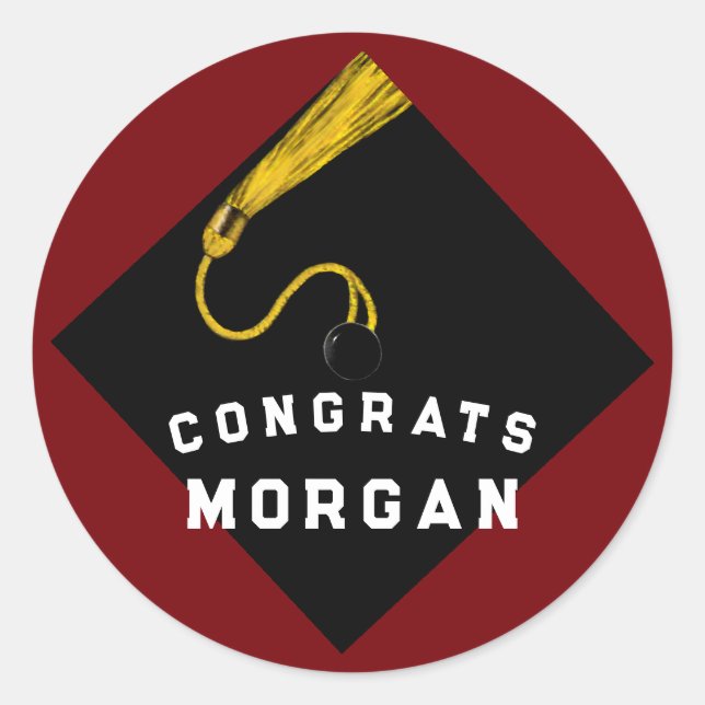 Graduation Congrats Maroon Classic Round Sticker (Front)