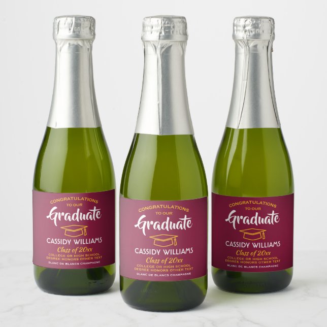 Graduation Congrats Maroon Gold Yellow Mini Split Sparkling Wine Label (Bottles)