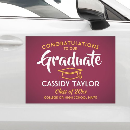 Graduation Congrats Maroon Red Gold Yellow Parade Car Magnet