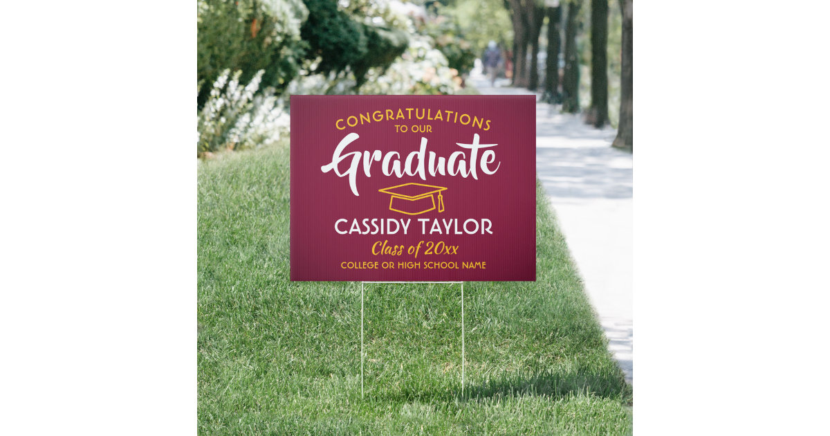 Graduation Congrats Maroon Red Gold Yellow Yard Sign | Zazzle