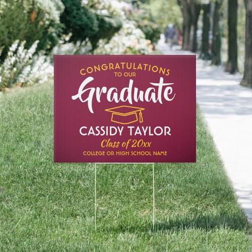 Graduation Congrats Maroon Red Gold Yellow Yard Sign