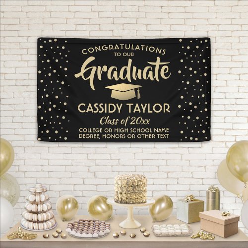 Graduation Congrats Modern Black and Gold Confetti Banner