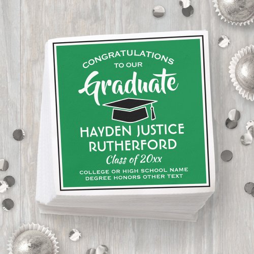 Graduation Congrats Modern Green White and Black Napkins