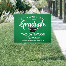 Graduation Congrats Modern Green White Black Yard Sign