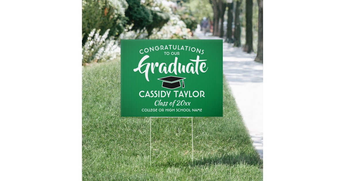 Graduation Congrats Modern Green White Black Yard Sign | Zazzle