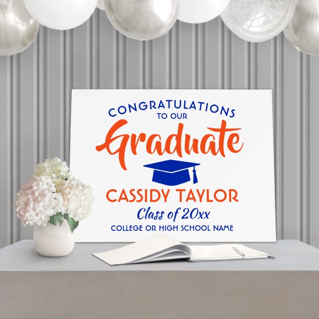 Graduation Congrats Modern Orange Blue and White Foam Board (Creator Uploaded)