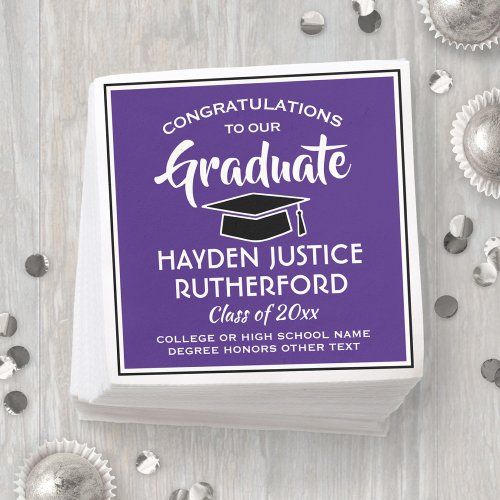 Graduation Congrats Modern Purple and White Napkins