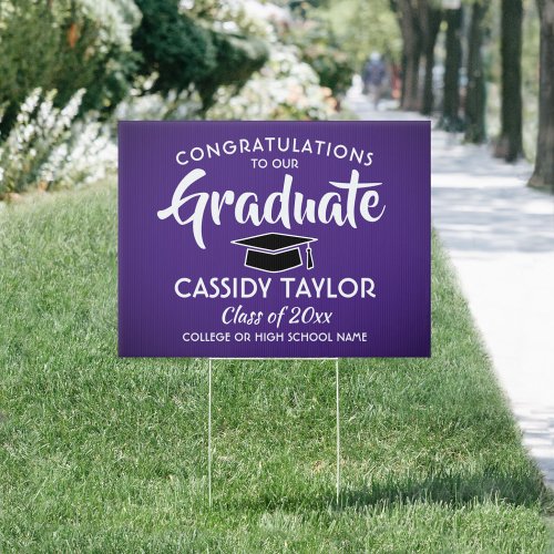 Graduation Congrats Modern Purple White Black Yard Sign