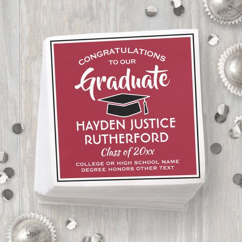 Graduation Congrats Modern Red White and Black Napkins