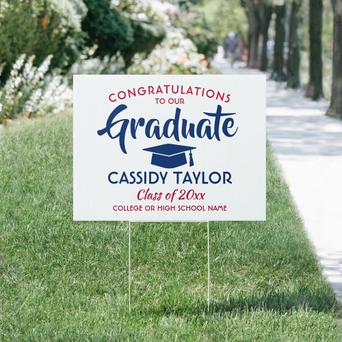 Graduation Congrats Modern Red White and Blue Yard Sign