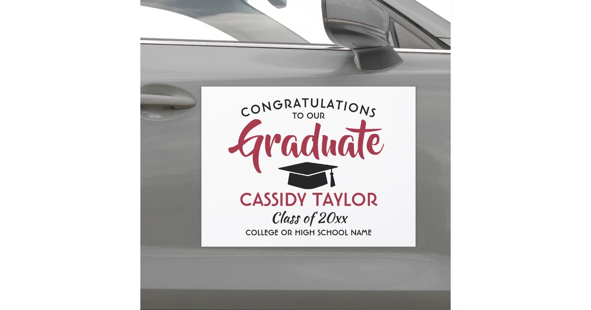 Graduation Congrats Modern Red White Black Parade Car Magnet | Zazzle