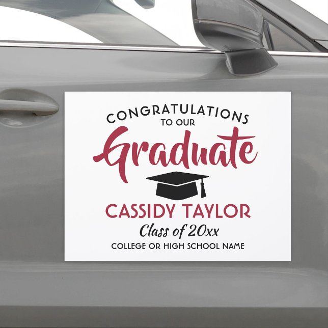 Graduation Congrats Modern Red White Black Parade Car Magnet (Creator Uploaded)