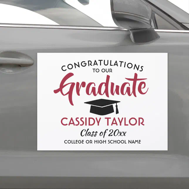 Graduation Congrats Modern Red White Black Parade Car Magnet | Zazzle