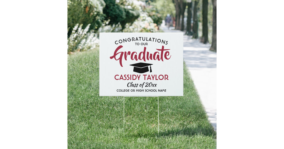 Graduation Congrats Modern Red White & Black Yard Sign | Zazzle