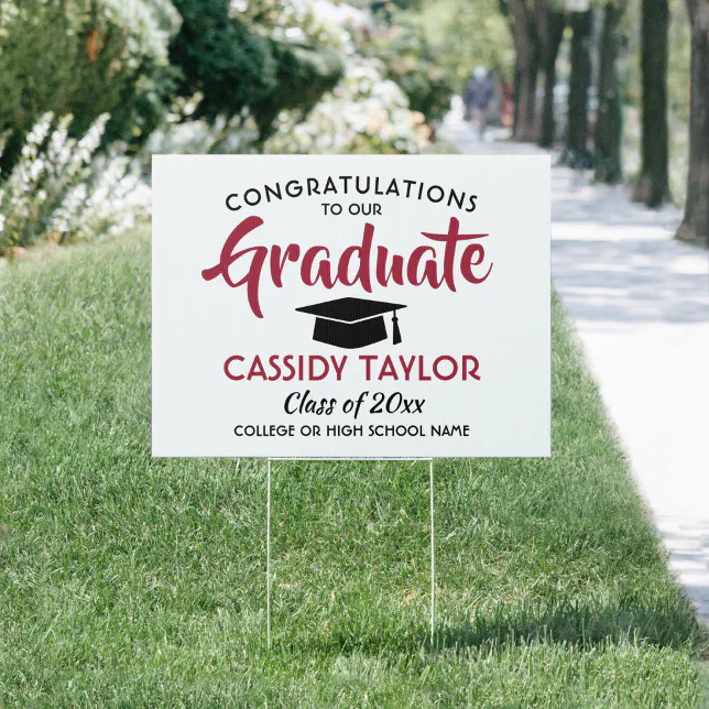 Graduation Congrats Modern Red White & Black Yard Sign | Zazzle