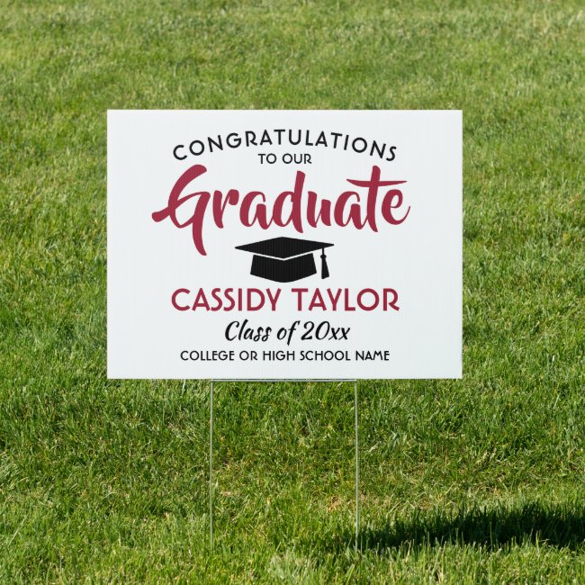 Graduation Congrats Modern Red White & Black Yard Sign