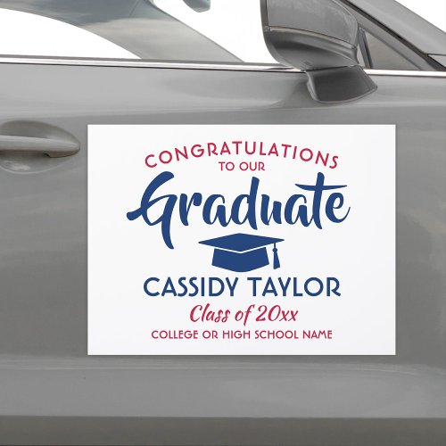Graduation Congrats Modern Red White  Blue Parade Car Magnet