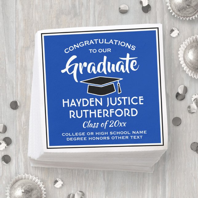 Graduation Congrats Modern Royal Blue and White Napkins (Creator Uploaded)