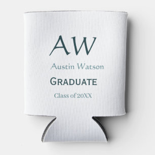 Graduation congrats monogram blue gray name 20XX c Can Cooler
