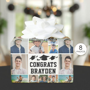 Graduation Congrats Name 8 Photo Collage Wrapping Paper