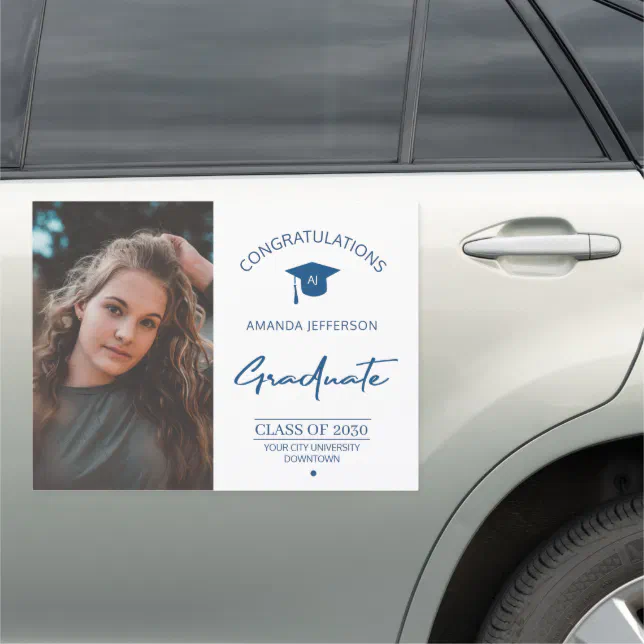 Graduation congrats name elegant photo graduate car magnet | Zazzle