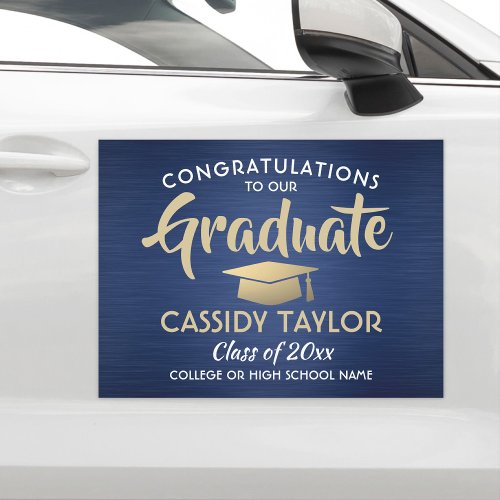 Graduation Congrats Navy Blue Gold  White Parade Car Magnet