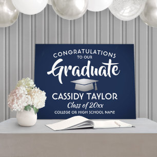 Graduation Congrats Navy Blue White & Faux Silver Foam Board