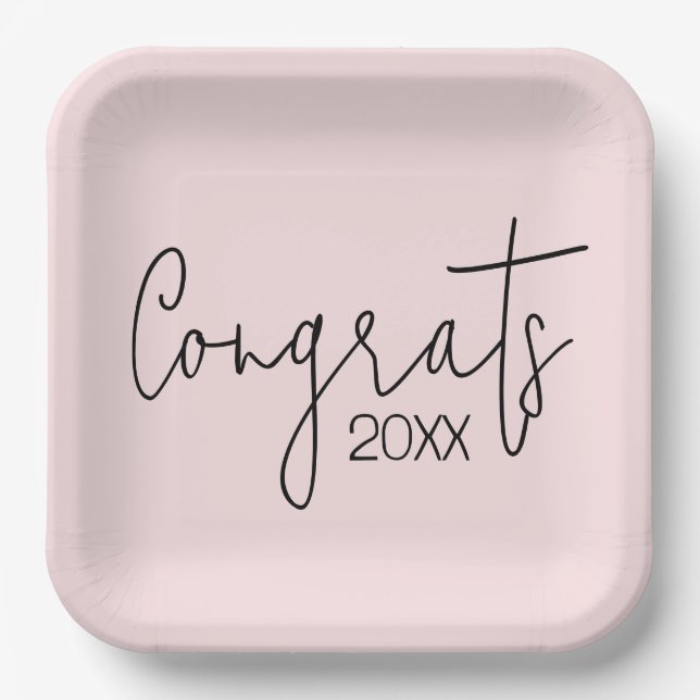 Graduation Congrats On Blush Pink Paper Plates (Front)