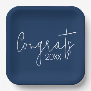 Graduation Congrats On Navy Blue Paper Plates