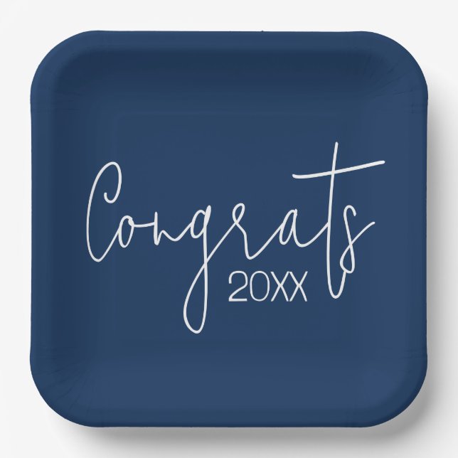 Graduation Congrats On Navy Blue Paper Plates (Front)
