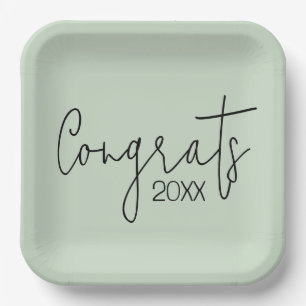 Graduation Congrats On Sage Green Paper Plates