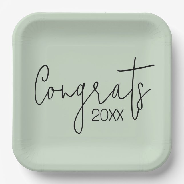 Graduation Congrats On Sage Green Paper Plates (Front)