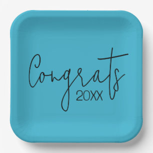 Graduation Congrats On Teal Paper Plates