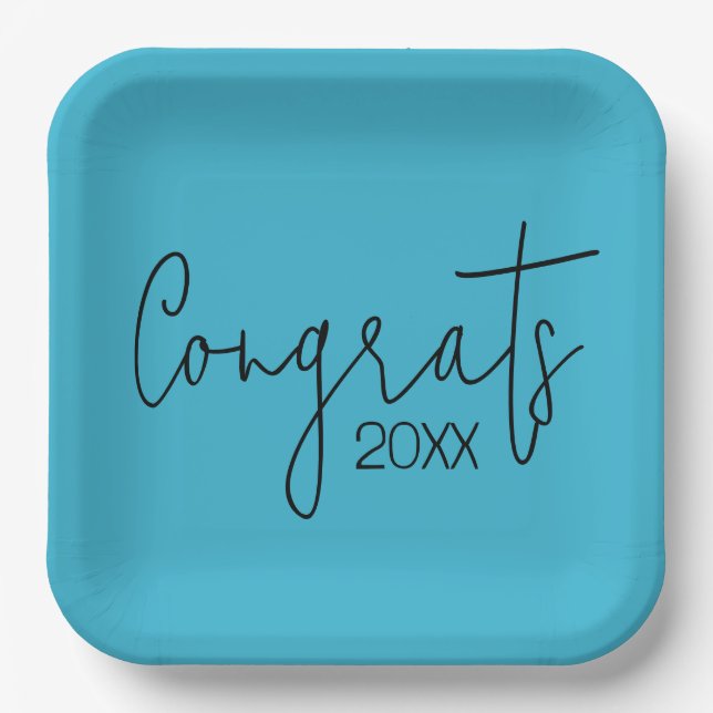 Graduation Congrats On Teal Paper Plates (Front)